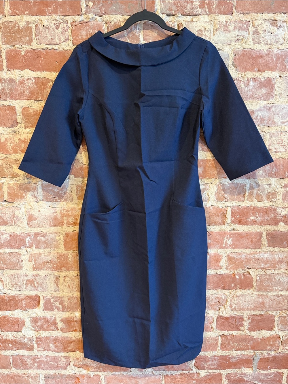 Mauri Navy Ponte Sheath Dress with Boat Neck